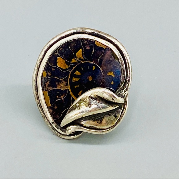 Vintage Sterling Silver & Ammonite Fossil Ring Handmade One of a Kind